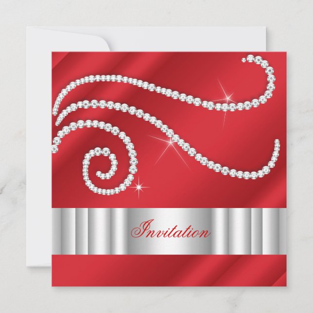 Invitación Diamantes de joyas blancas rojas Cumpleaños de pla (Anverso)
