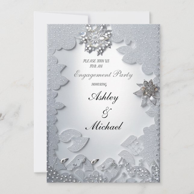 Invitación diamantes de joyas de compromiso de plata de moda  (Anverso)