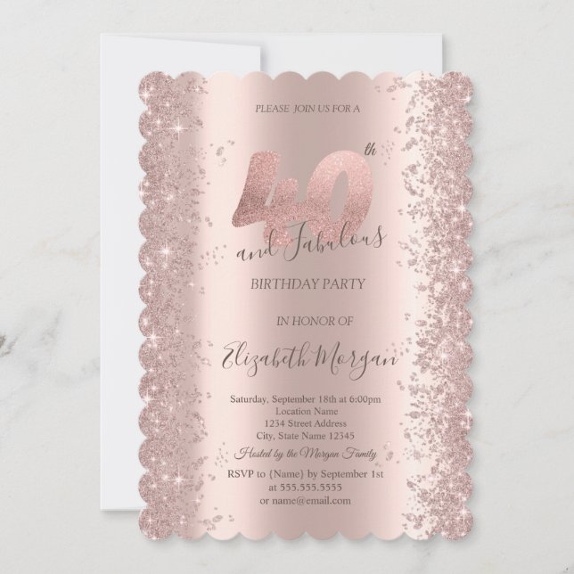 Invitación Diamantes de la mancha de oro Rosa 40 cumpleaños (Anverso)