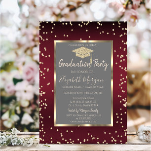 Invitación Diamantes de Lujo Graduación Rojo Oscuro