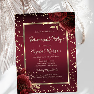 Invitación Diamantes de lujo Rosas rojas oscuras Jubilación