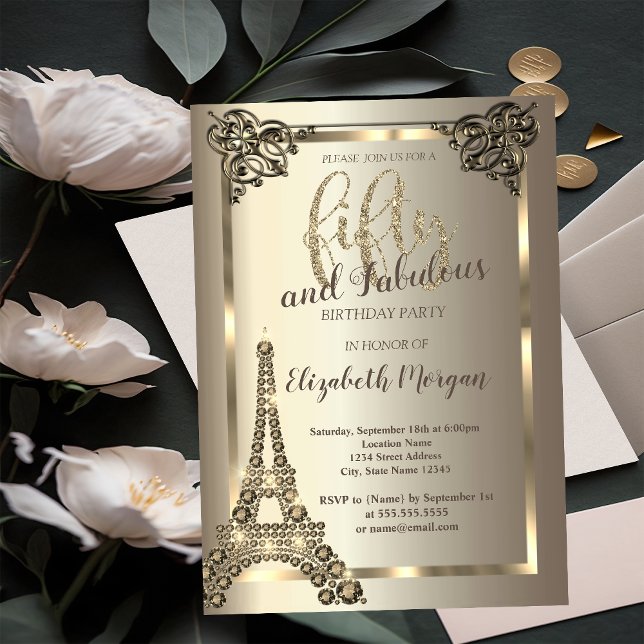 Invitación Diamantes de lujo Torre Eiffel, Frontera Cumpleaño (Subido por el creador)