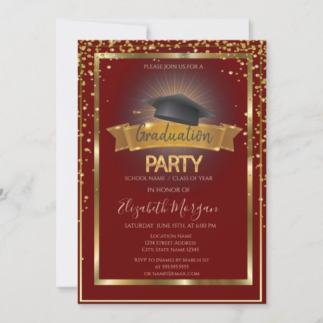 Invitación Diamantes de Marco Gorra Roja Graduación (Anverso)