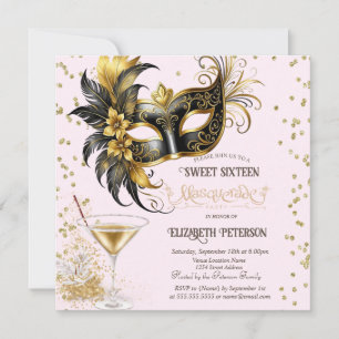Invitación Diamantes de Máscara de Mardi Gras Champán Cumplea