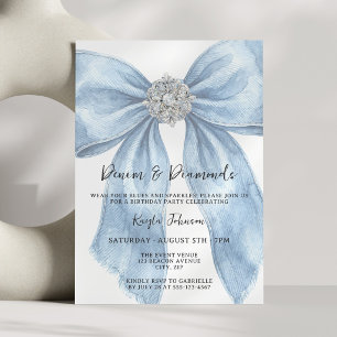 Invitación Diamantes de mezclilla Elegante lazo de acuarela a