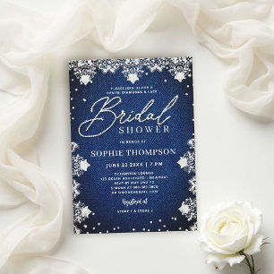 Invitación Diamantes de mezclilla Encaje Azul Elegante Ducha