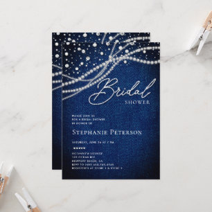 Invitación Diamantes de mezclilla Perlas Azules Blancas Luvia