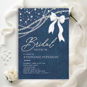 Invitación Diamantes de mezclilla Perlas Lazo Blanco Despedid