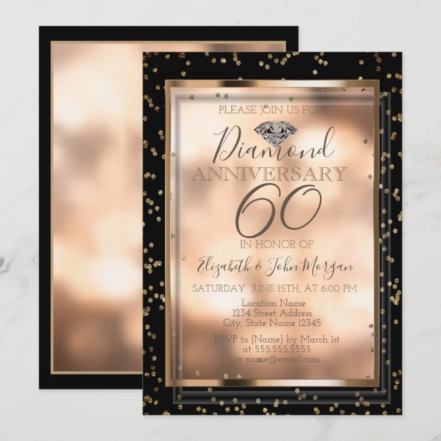 Invitación Diamantes de Moda elegantes, aniversario de Boda d (Anverso / Reverso)