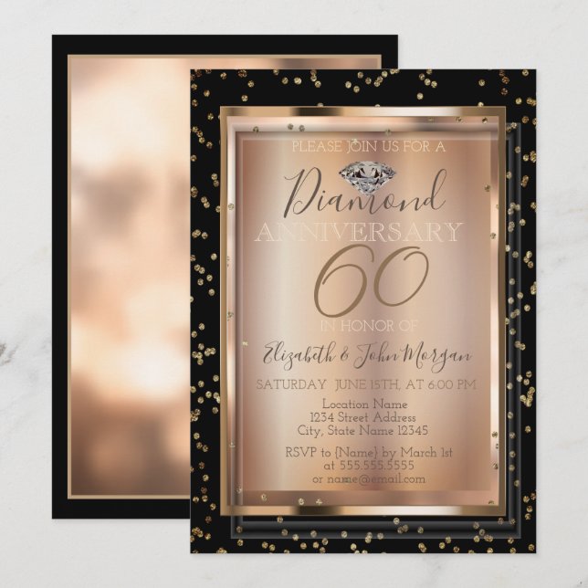 Invitación Diamantes de Moda festiva, aniversario de Boda de  (Anverso / Reverso)