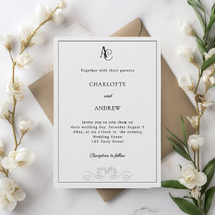 Invitación Diamantes de monograma modernos grises suaves boda