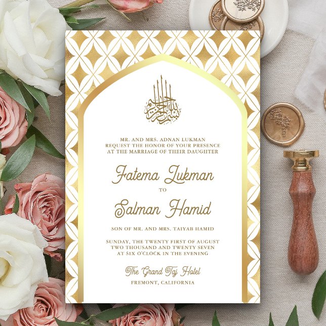 Invitación Diamantes de Oro Blanco Arco Musulmán de Boda (Subido por el creador)