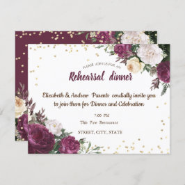 Invitación Diamantes de oro Borgoña Ensayo Floral Cena