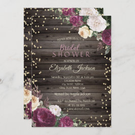 Invitación Diamantes de oro Borgoña Floral Madera Bridal Duch