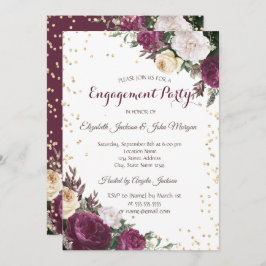 Invitación Diamantes de oro Compromiso con Flores de Borgoña