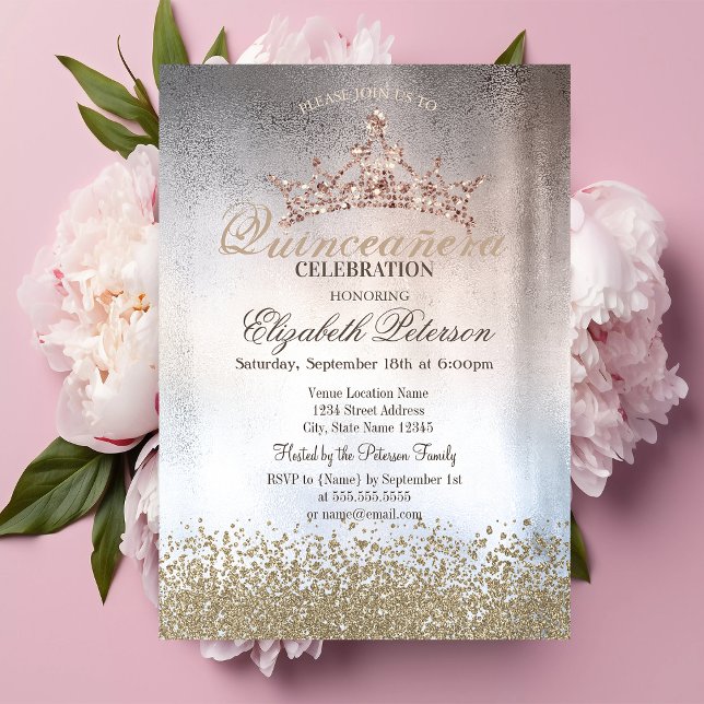 Invitación Diamantes de oro de moda, Quinceañera metálica de  (Subido por el creador)
