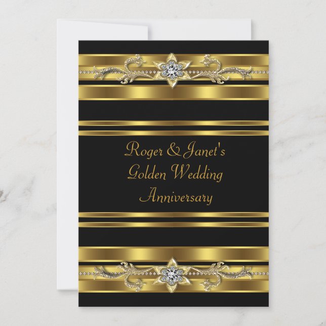 Invitación Diamantes de oro Elegante 50° aniversario Boda (Anverso)