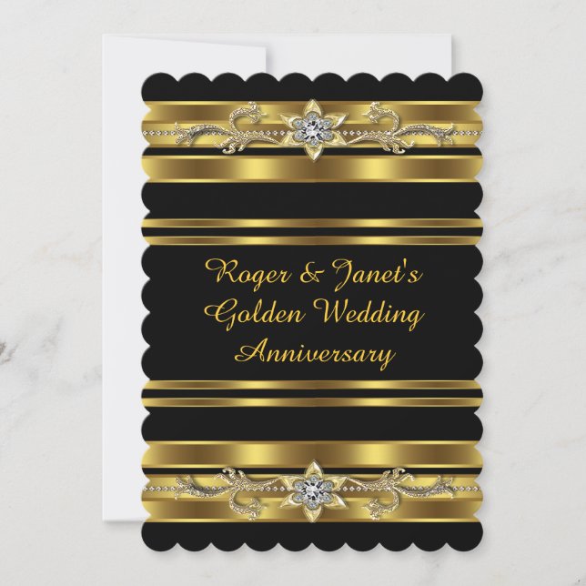 Invitación Diamantes de oro Elegante 50° aniversario Boda (Anverso)