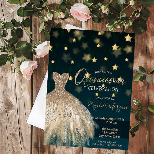 Invitación Diamantes de oro, estrellas de vestido elegante Qu