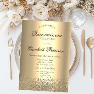 Invitación Diamantes de Oro Falso Moderno Quinceañera de Oro