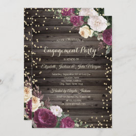 Invitación Diamantes de oro Flores de Borgoña Madera