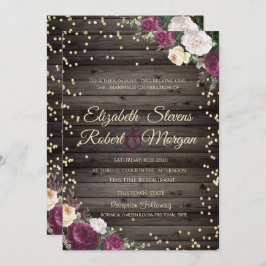 Invitación Diamantes de oro Flores de Borgoña Madera