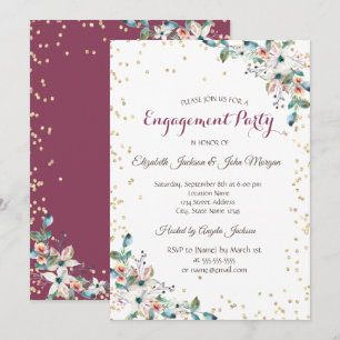 Invitación Diamantes de oro Flores de Borgoña Participación