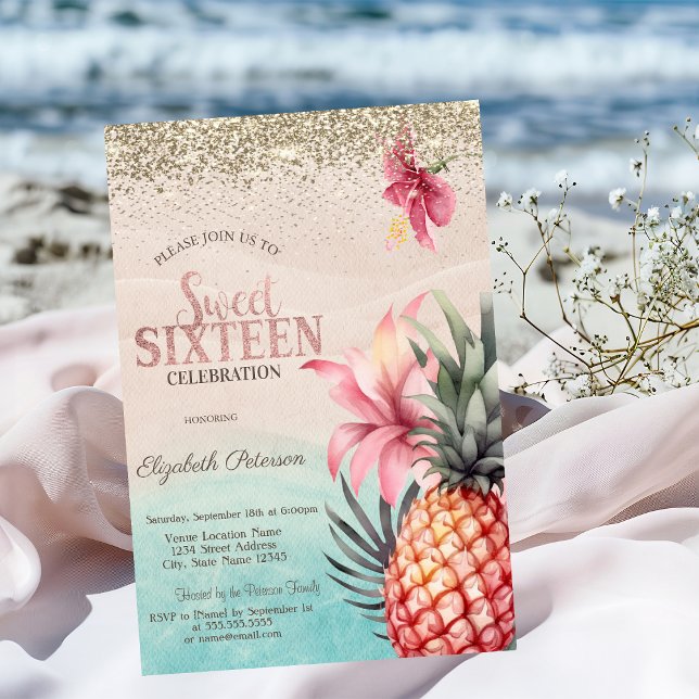 Invitación Diamantes de oro, Hibiscus Pineapple Beach Sweet 1 (Subido por el creador)