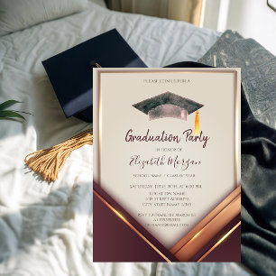 Invitación Diamantes de oro, marco, gorra de graduación Gradu