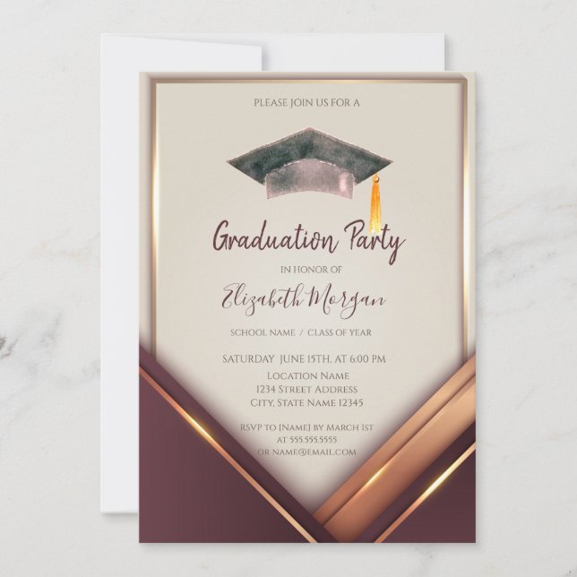 Invitación Diamantes de oro,Marco,Graduación de tapón de grad (Anverso)