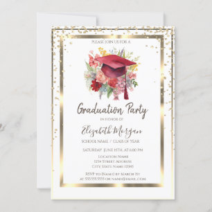 Invitación Diamantes de oro,Marco,Tapa de graduación floral