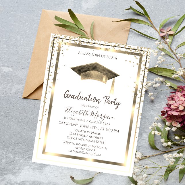 Invitación Diamantes de oro, marco, tapón de graduación de co (Subido por el creador)