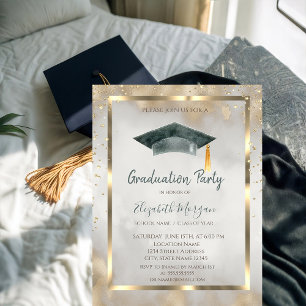 Invitación Diamantes de Oro, Marco, Toga y Birrete de Graduac