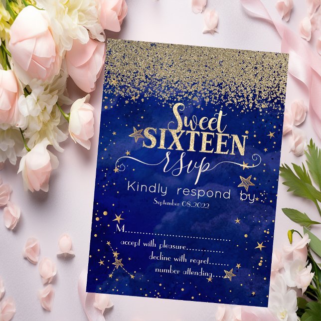 Invitación Diamantes de oro moderno estrellas dulce azul 16 R (Subido por el creador)