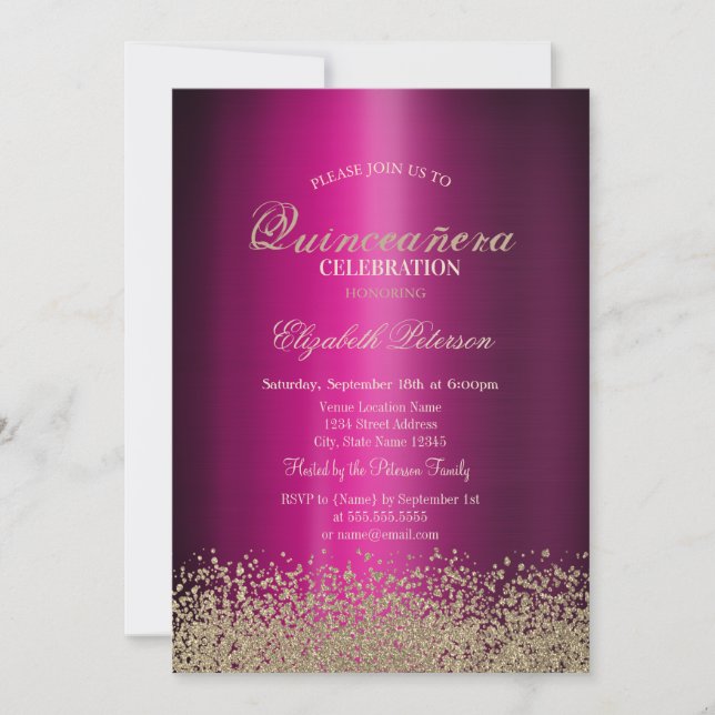 Invitación Diamantes de oro modernos Quinceañera metálica vio (Anverso)