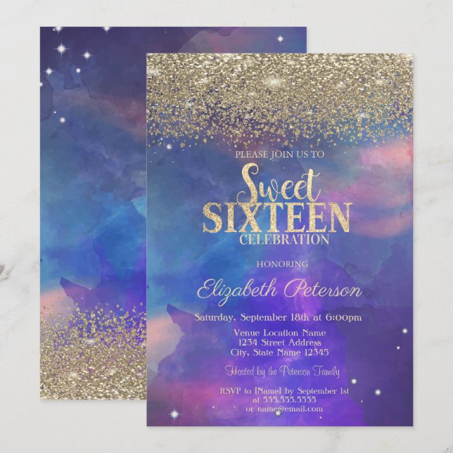 Invitación Diamantes de Oro Modernos Salpicadura de Pintura D (Anverso / Reverso)
