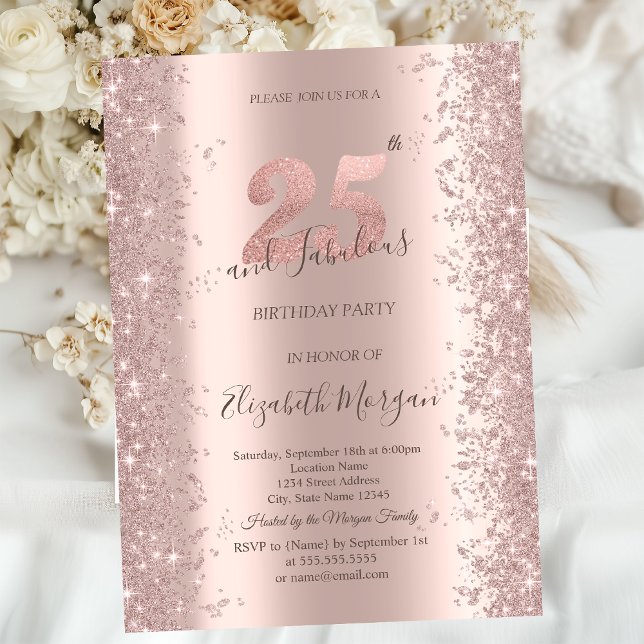 Invitación Diamantes de oro Rosa 25 cumpleaños (Subido por el creador)