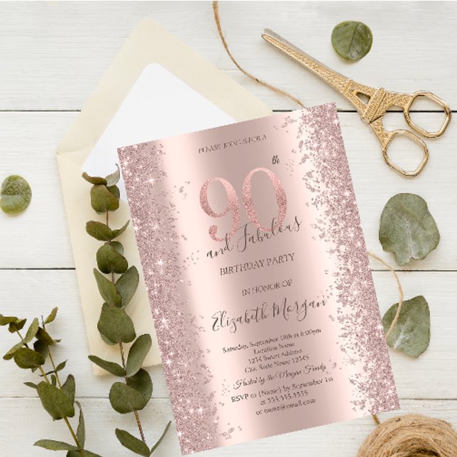 Invitación Diamantes de oro Rosa 90 cumpleaños (Subido por el creador)