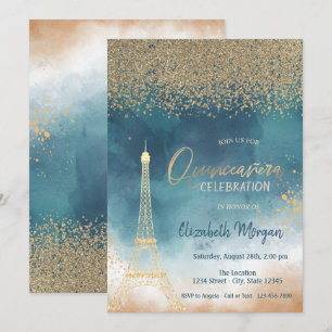 Invitación Diamantes de oro, Torre Eiffel Salpicadura de pint