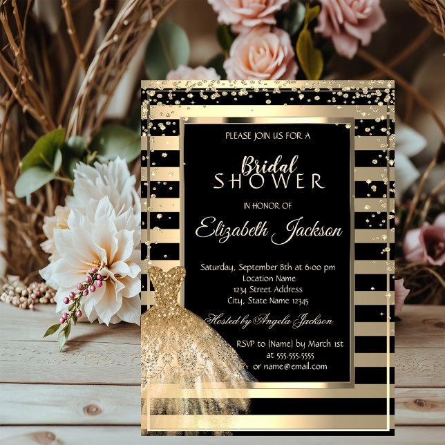 Invitación Diamantes de Oro, Vestido de Oro Rayado  Ducha de  (Subido por el creador)
