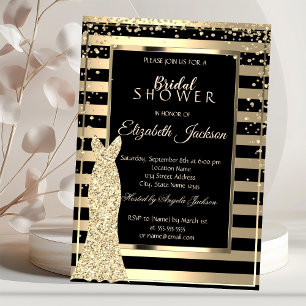 Invitación Diamantes de oro, vestido de rayas marco regalo de