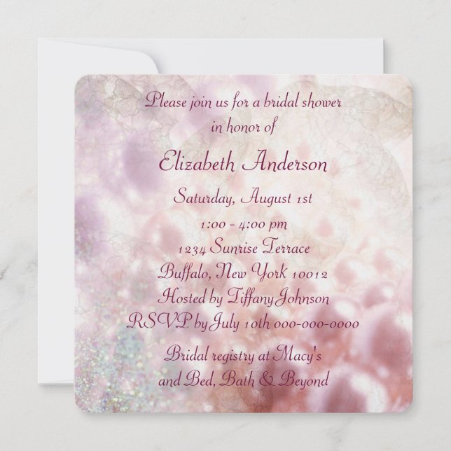 Invitación Diamantes de Perla Rosa Elegante Ducha Bridal Blan (Anverso)