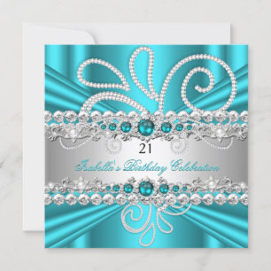 Invitación Diamantes de plata azul turquesa Cumpleaños Fiesta