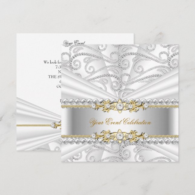 Invitación Diamantes de Plata Cumpleaños Fiesta Elegante Oro  (Anverso / Reverso)