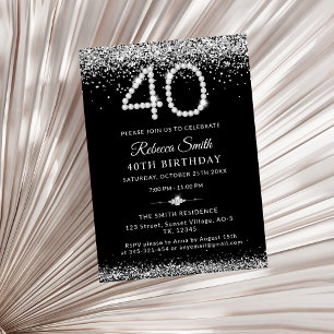 Invitación Diamantes de plata de lujo 40.º Fiesta de cumpleañ