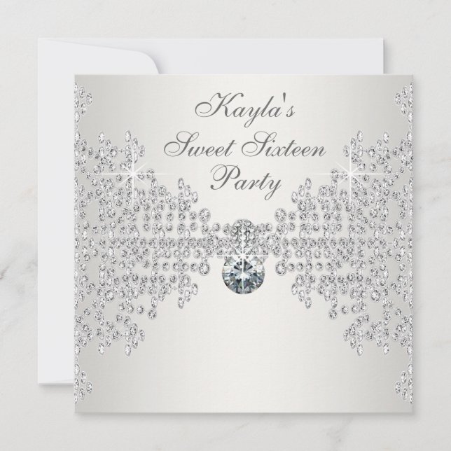 Invitación Diamantes de plata dulce blanco Dieciséis cumpleañ (Anverso)