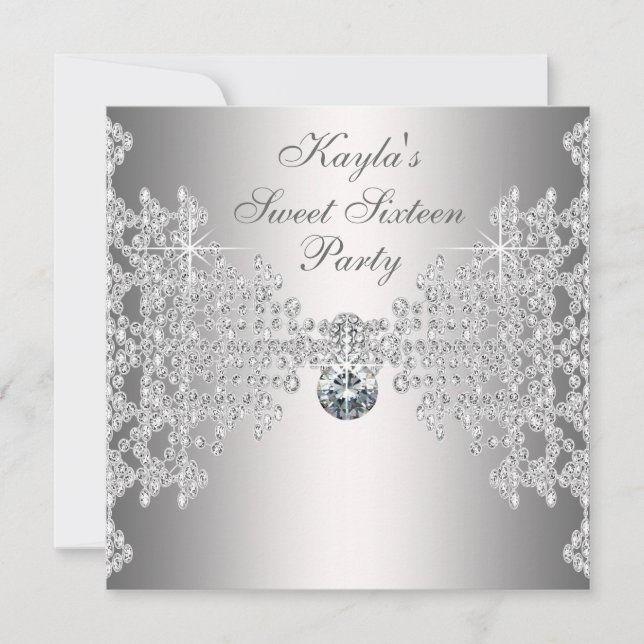 Invitación Diamantes de plata dulce blanco Dieciséis cumpleañ (Anverso)