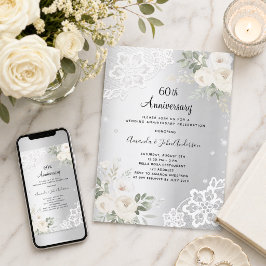 Invitación Diamantes de plata flores 60 aniversario de bodas