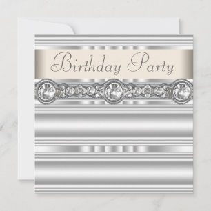 Invitación Diamantes de Plata Marfil Blanco Crema Fiesta de C