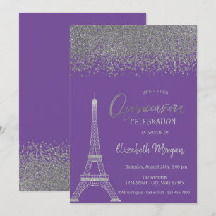 Invitación Diamantes de Plata, Torre Eiffel Quinceañera Viole